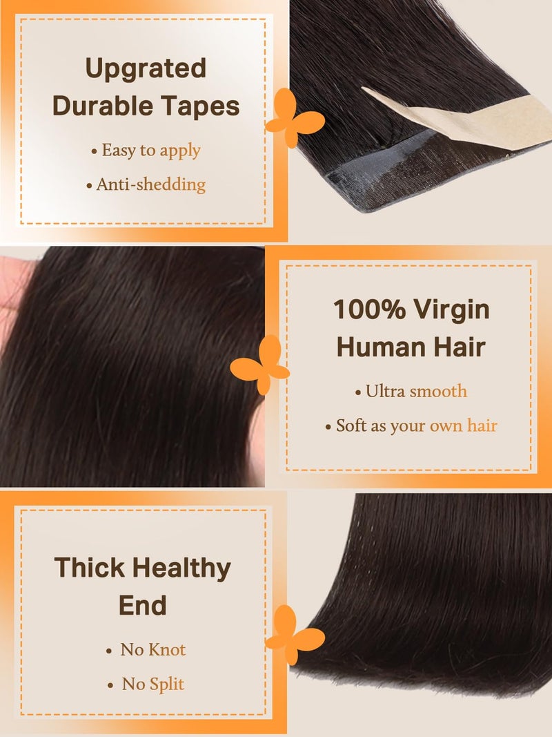 DOORES Tape in Hair Extension Real Human Remy, Dark Brown Remy Tape in Human Hair Straight Skin Weft Natural Hair Extensions Tapeins 18 Inch 50g 20pcs - Image 3